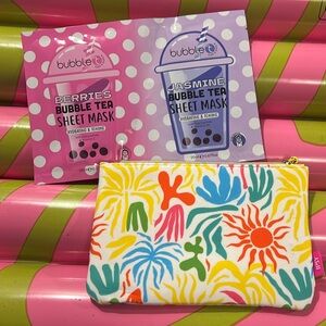 Bubble, tea, facemasks, and a bag